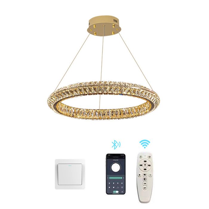 Lampa wisząca naturalny kryształ pilot złoty żyrandol led 50 cm