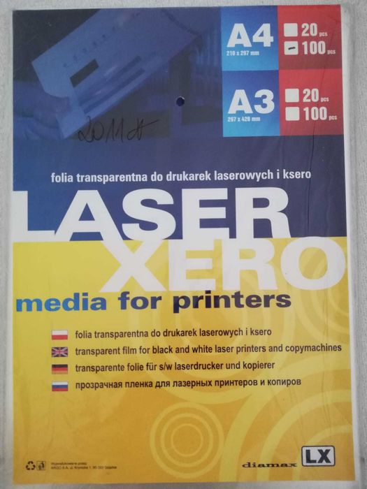 Folia do drukarek laserowych A4 transparentna 20 arkuszy