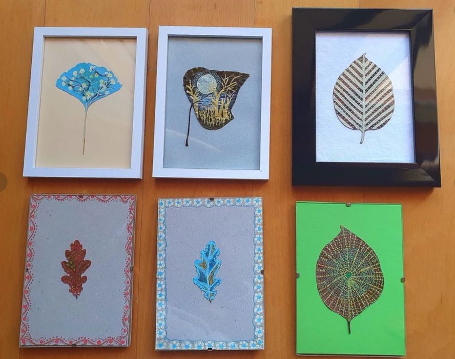 Quadro feito com folha seca de diospireiro pintado à mão - artesanato