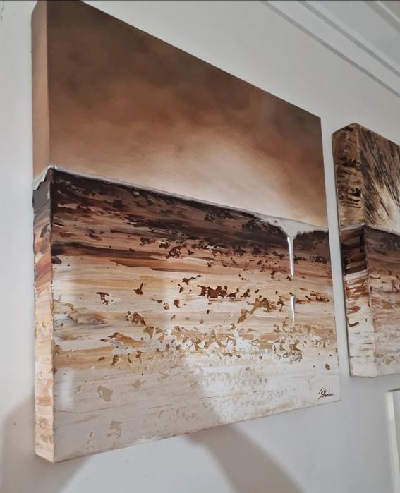 Conjunto de quadros pintado com folha de prata