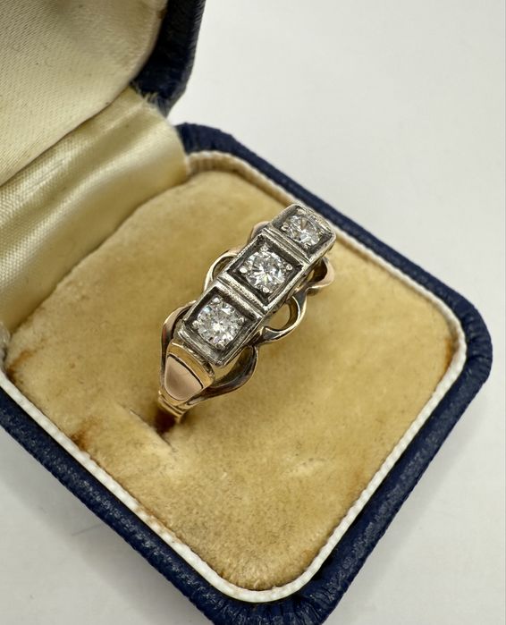 Złoty pierścionek antyk 585 z diamentami 0,30ct VS1-Si1/G-I