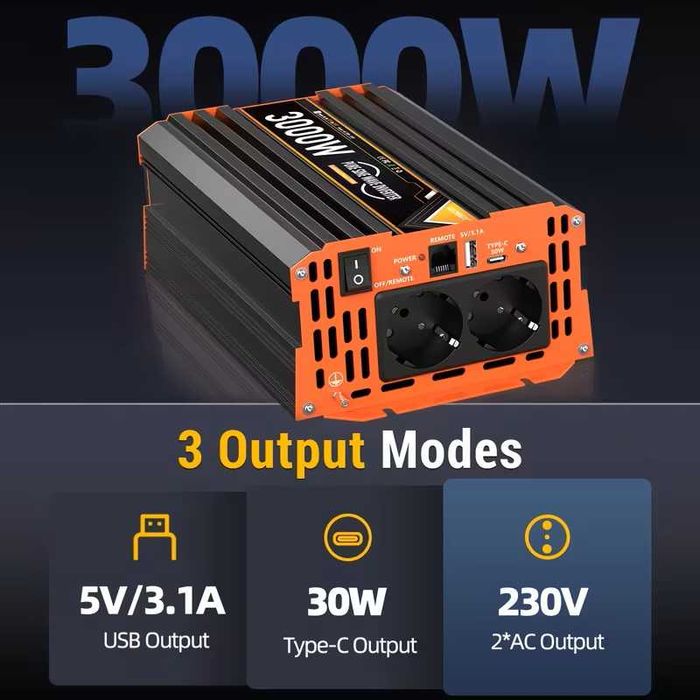 Przetwornica Inwerter 12V 1500W/3000W pilot LCD kamper przyczepa kempi