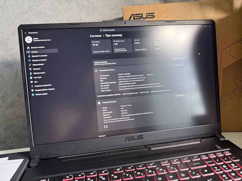 Asus Tuf 17.3/GTX1660Ti-6GB/Ryzen 5-4600H/16GB/512GB.  Ноутбук.