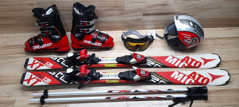 Narty 120 cm ATOMIC XT Buty 23cm Kask Kijki Gogle
