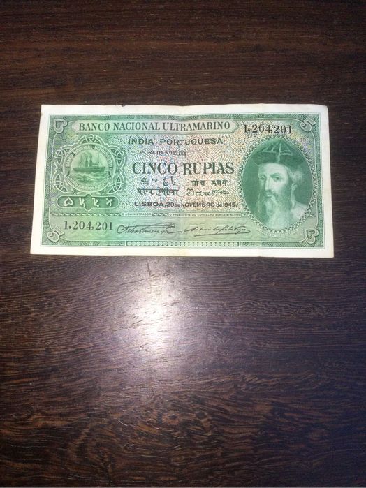 Nota 5 Rupias Índia Portuguesa 1945