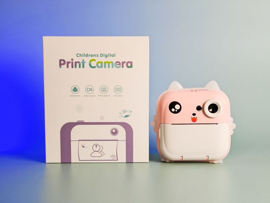 Цифровой детский фотоаппарат с термопринтером и розовыми играми