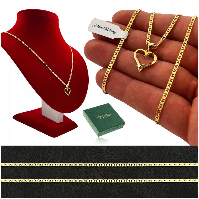 Złoty Piękny Naszyjnik Serduszko Pr. 925/585 Prezent Dla Kobiety Dziew