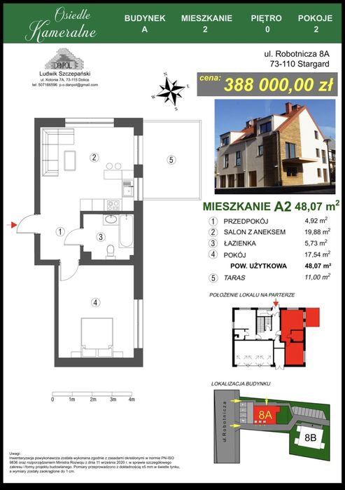 Nowe 2-pokojowe mieszkanie 48,07 m² z dużym tarasem – Stargard, ul. Robotnicza
