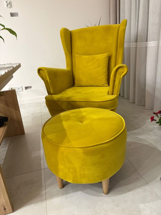 Komfortowy fotel USZAK + PODNÓŻEK | Miodowy/Musztardowy | Polska Produkcja