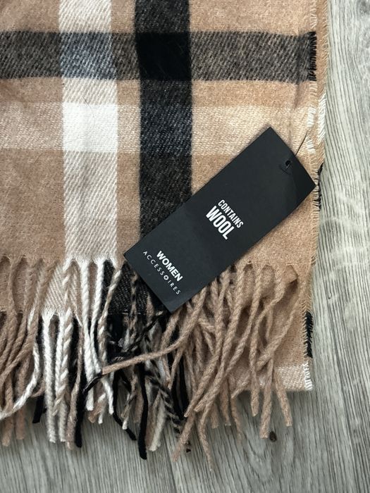 Шарф новый в клетку бежевый шерсть