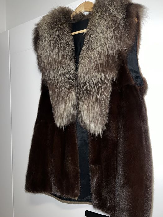 Kamizelka futrzana z norek,kołnierzyk z lisa