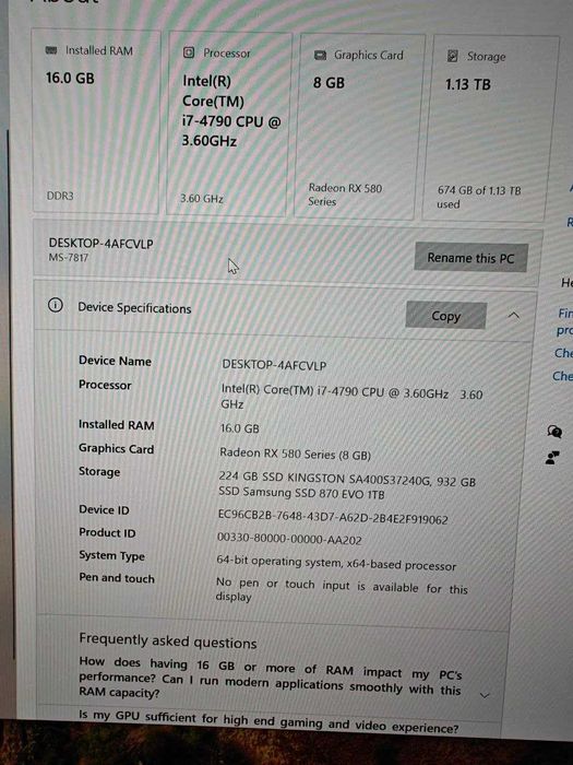 Komputer i7 4790/16GB/RX 580 8GB
