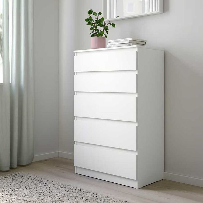 Cómoda KULLEN com 5 gavetas, branco, 70x40x112 cm