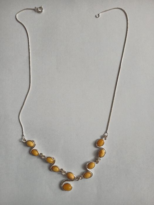 Kolia-naszyjnik srebro, bursztyn