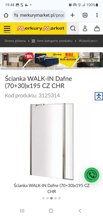 Kabina prysznicowa/ścianka walk in