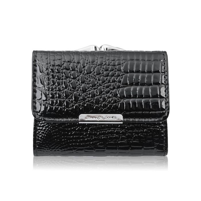 Portfel damski mini Jennifer Jones SP-28-CBL czarny lakierowany croco RFID