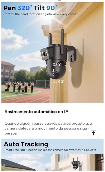 Câmera de segurança 4MP, Visão noturna Deteção Movimento, zoom digital