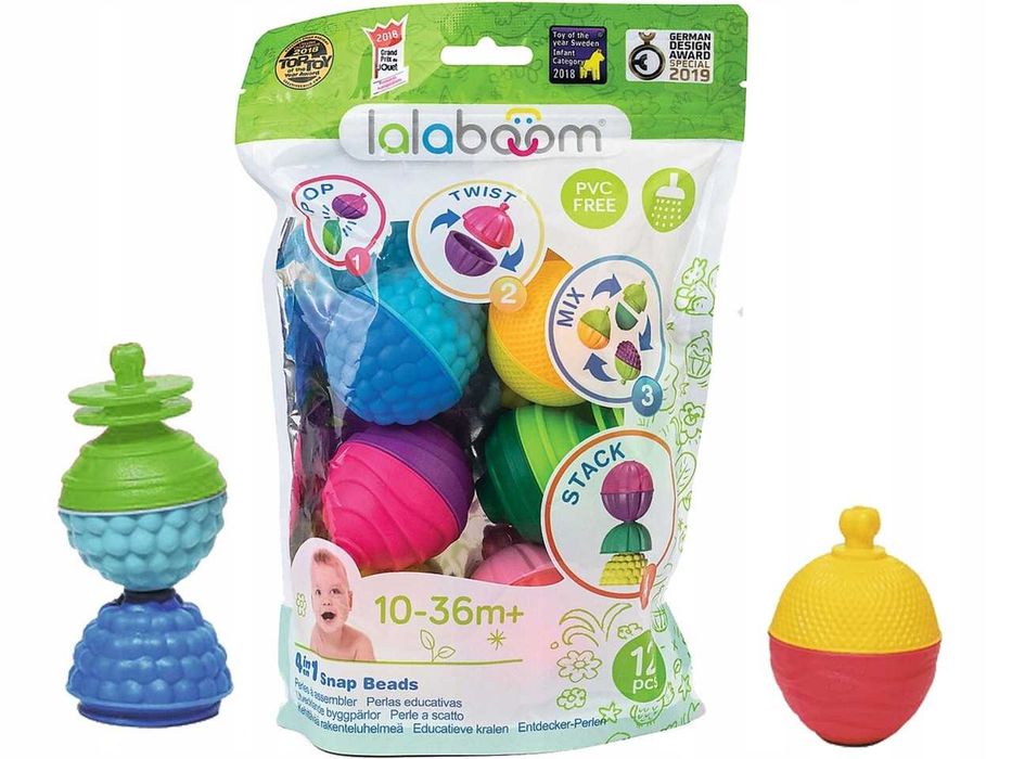 Konstruktor sensoryczne koraliki Lalaboom 12 el. Montessori