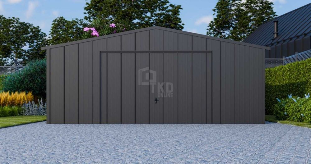 Garaż blaszany 6x6 brama uchylna drzwi blacha na rąbek dach TKD380