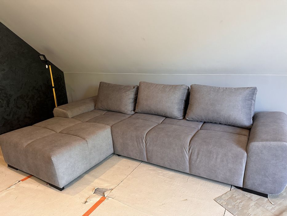 Nowy, szary, narożnik/kanapa z funkcją spania – nieużywana