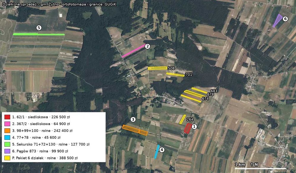Sekursko gm. Żytno – 3 działki rolne ok. 1,4 ha – 127 700 zł