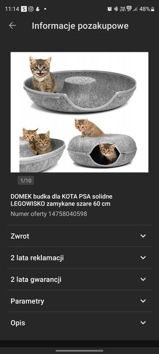 Legowisko dla kota donut duże okrągłe otwierane filcowe