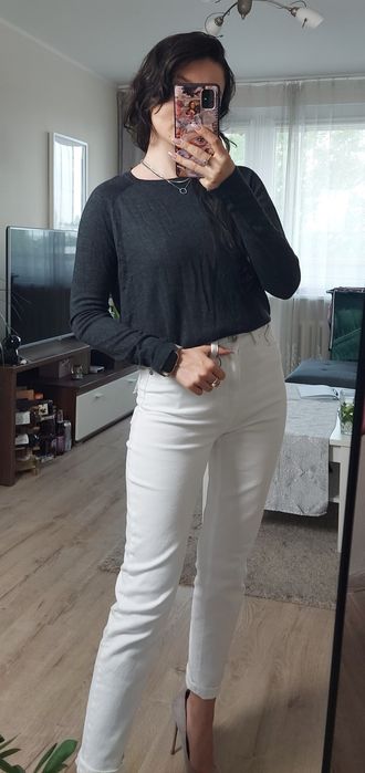 Wiskozowy cienki lekki sweterek Zara Knit grafitowy szary XS/S