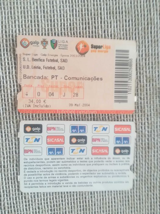 Bilhetes Futebol SLB Benfica Marítimo