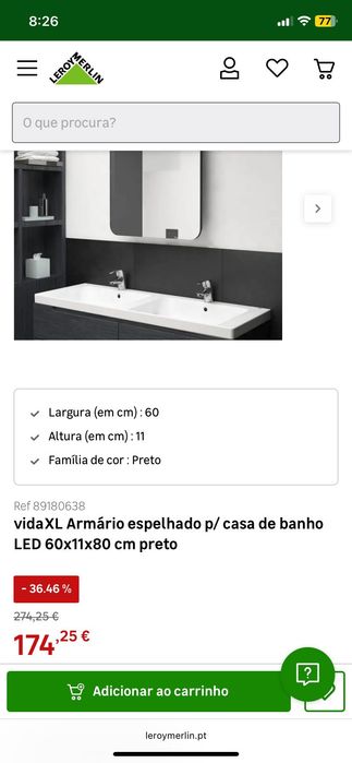 Armário espelhado p/ casa de banho LED 60x11x80 cm