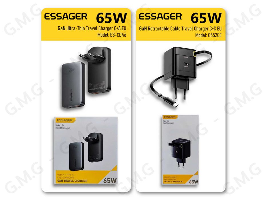 Зарядні пристрої ESSAGER 65W GaN C+A (ES-CD46) / 65W GaN C+С (G652CE)