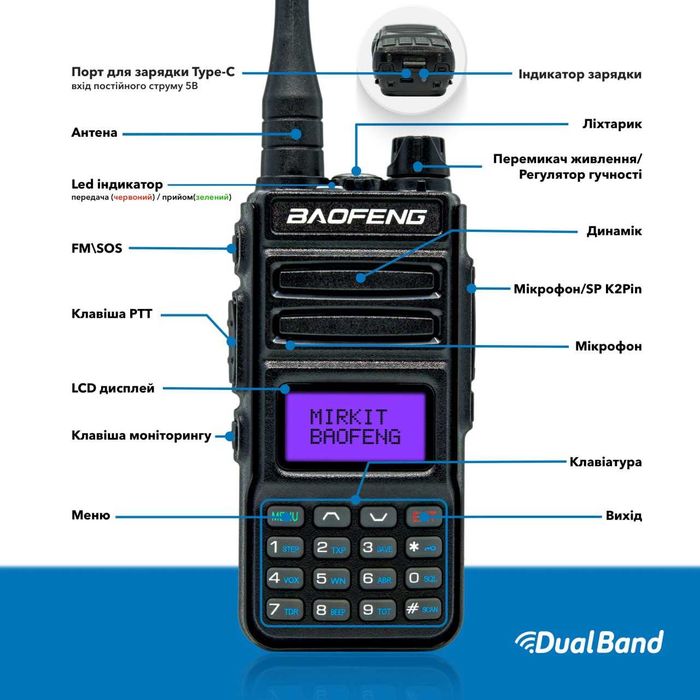 Рация RT15UV MK5 + Шнурок Mirkit