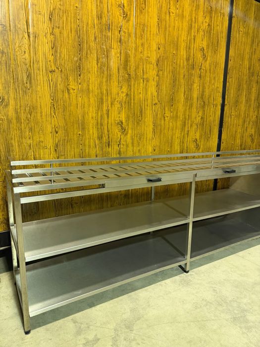 Bancada Industrial Em Aço Inox Grande (3m X 60cm) Com Gaveteiro