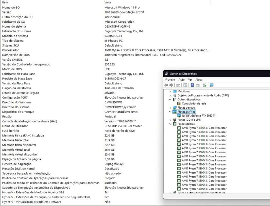 Desktop - Ryzen 7 3800x + 3060Ti + 32Gb DDR4 3200Mhz + SSD