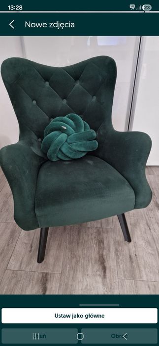 Fotel duży uszak butelkowa zieleń
