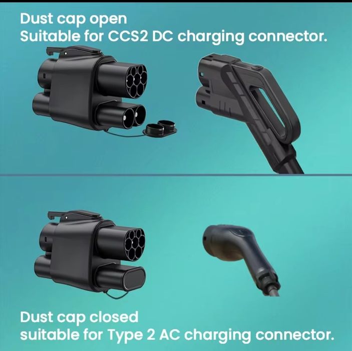CCS2 - CCS1 2-в-1 400A | Перехідник адаптер DC Fast Charge 250кВт + AC Type 2 32A | Для авто з Америки | 1000V