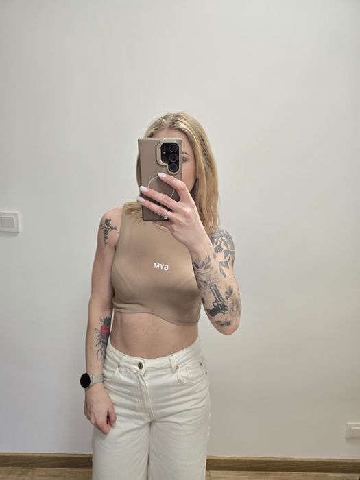 2 topy bezszwowy siłownia fitness brąz i beż