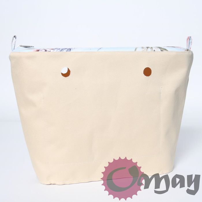 Bezowy organizer do OBAG MINI kwiaty błękit kwiaty 2 kieszenie OMAY