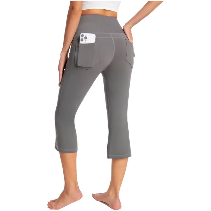 Legginsy damskie 3/4 do jogi - wysoki stan - S szare