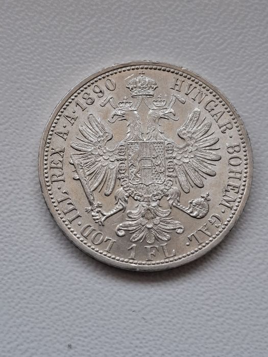 Srebrny 1 Floren 1890 Austro-Węgry – Franciszek Józef I Bardzo ładny stan Srebro