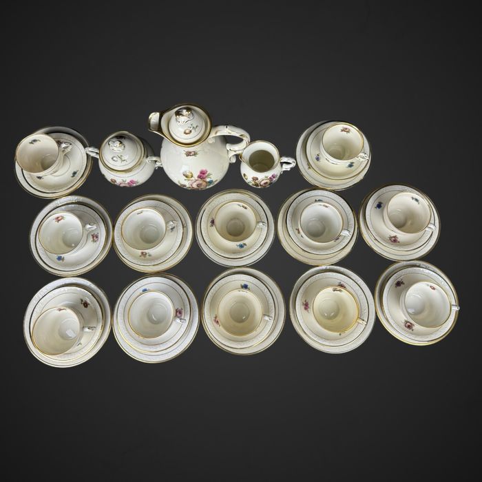 Serwis do czekolady kawy Kjøbenhavns Maleri KPM Dania Ivory B41/8194