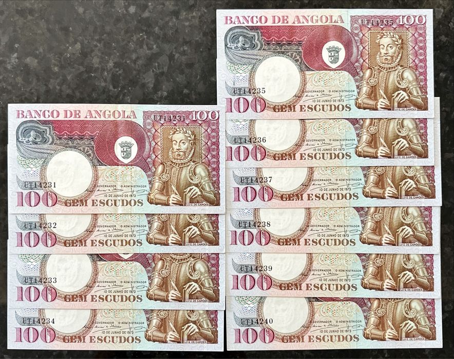 Lote de notas Angola Portuguesa com numeração seguida + capicua!