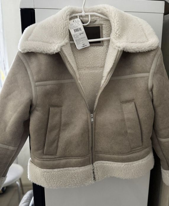 Женская дубленка .хл. Бежевая дубленка куртка  Zara