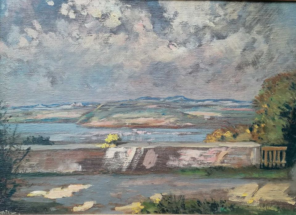 Nastrojowy pejzaż, niemieckie malarstwo, Gubin, pocz. XX w.