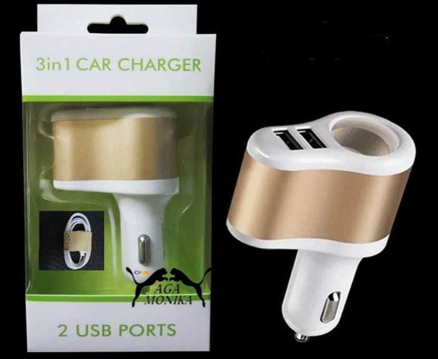 Ładowarka Samochodowa 2 Porty USB Z Gniazdem Zapalniczki 12/24 V