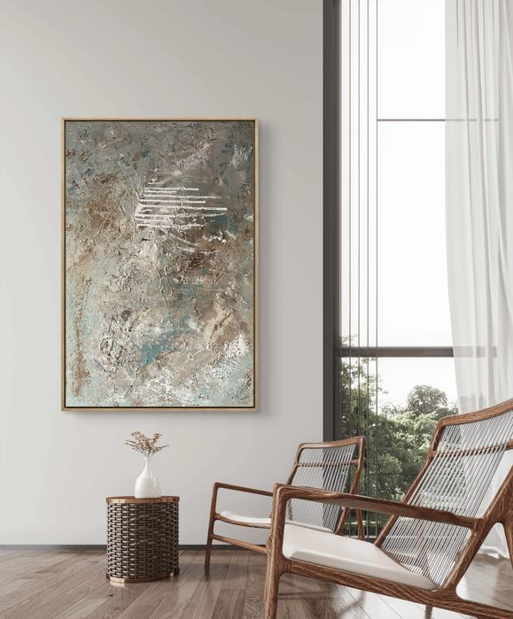 Promo Duży obraz abstrakcja, struktura, w ramie, japandi  „Zew” 120x80