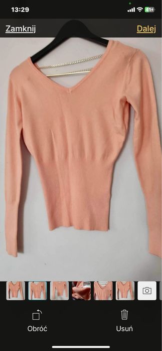 Sweter morelowy  dekolt V,  lekki  S/M