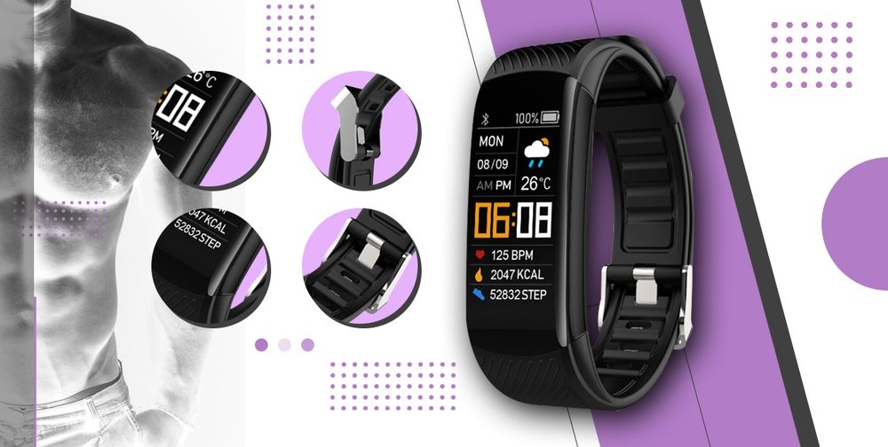 smartwatch giewont czarno jasnofioletowy 2 paski gw200-8