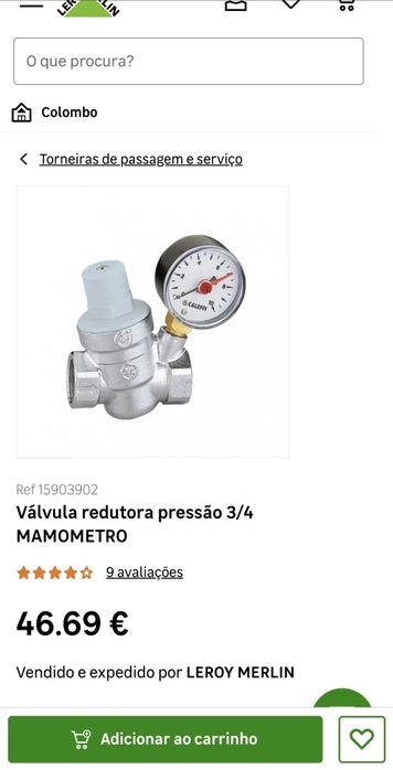 Válvula Reguladora de pressão de água 3/4