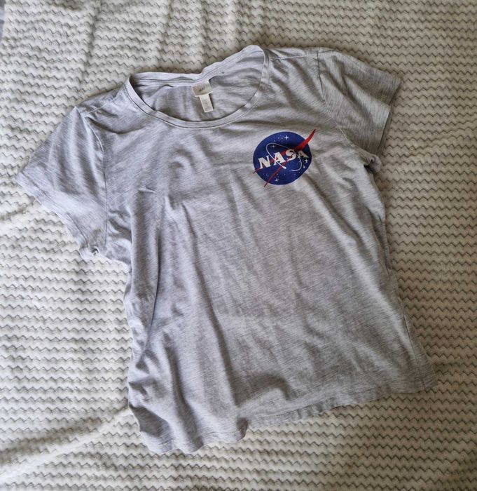 H&M luźna szara koszulka t-shirt damski z nadrukiem NASA M L