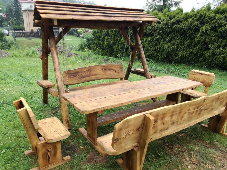 Meble ogrodowe DREWNIANE góralskie DO OGRODU biesiadne LITE DREWNO +